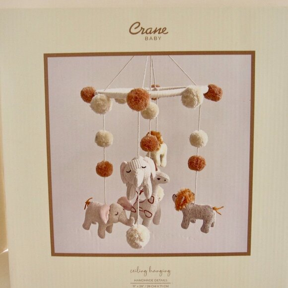 NEW Crane Baby Safari Ceiling Nursery Mobile Elephant Giraffe Lion Handmade - Picture 1 of 11